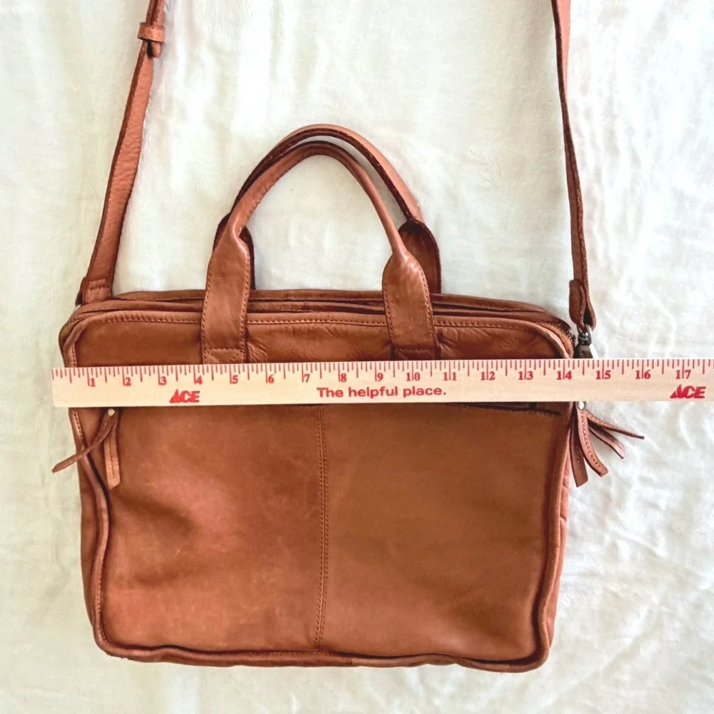 Marta Ponti Portugal Cognac Leather Briefcase Messenger Crossbody Bag Brown